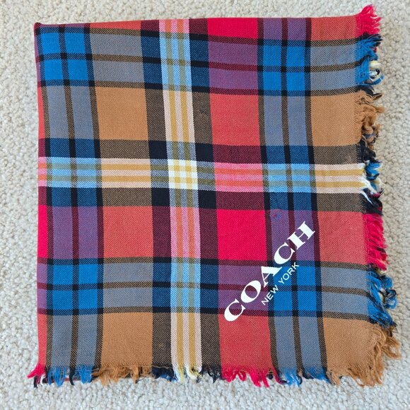 Coach 100% Wool Colorful Plaid Square Scarf - Picture 11 of 11